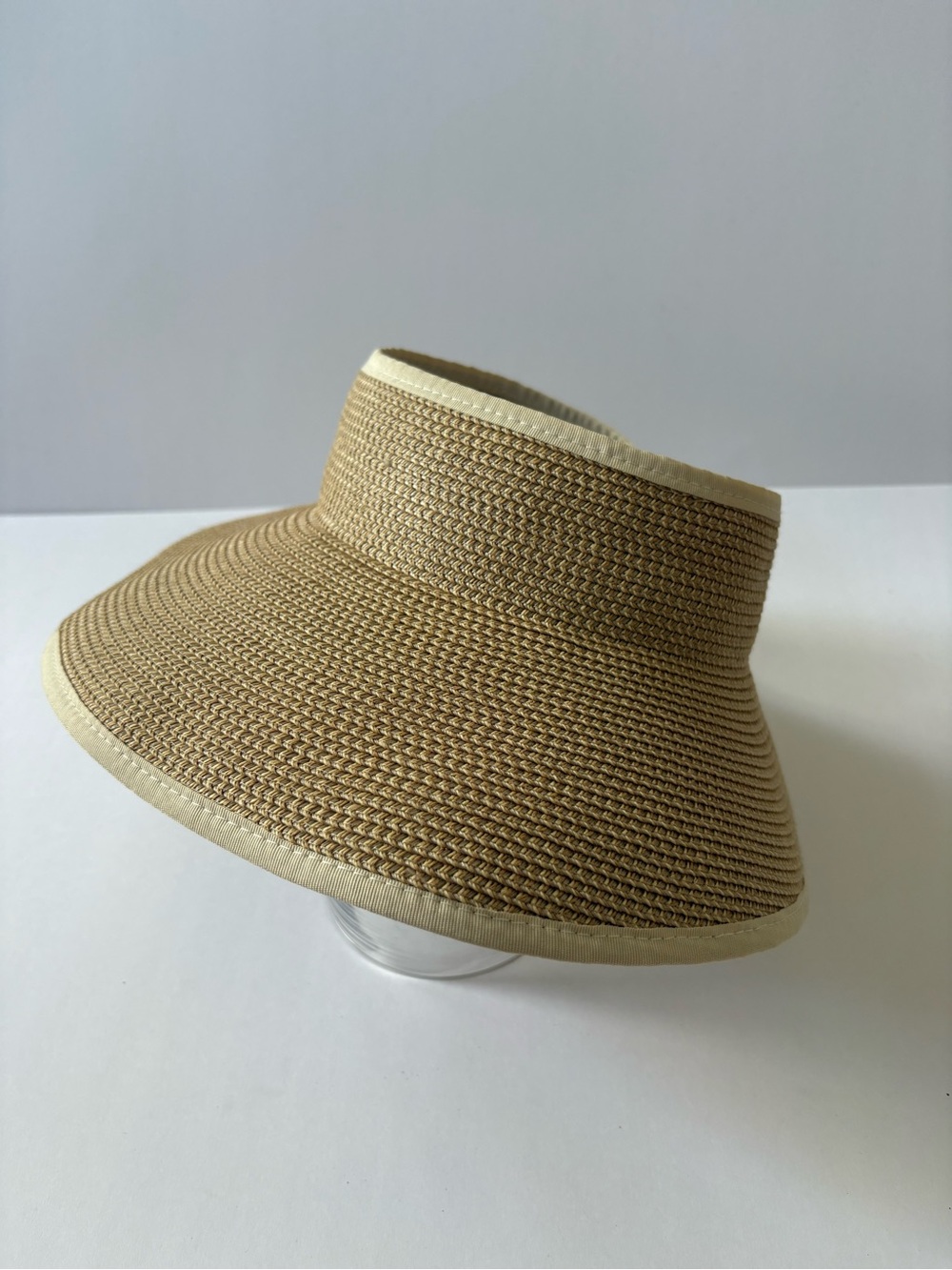 Joywant UPF50+ Wife Brim Visor Hat Straw Beach Sun Roll Up Foldable Ponytail Tan